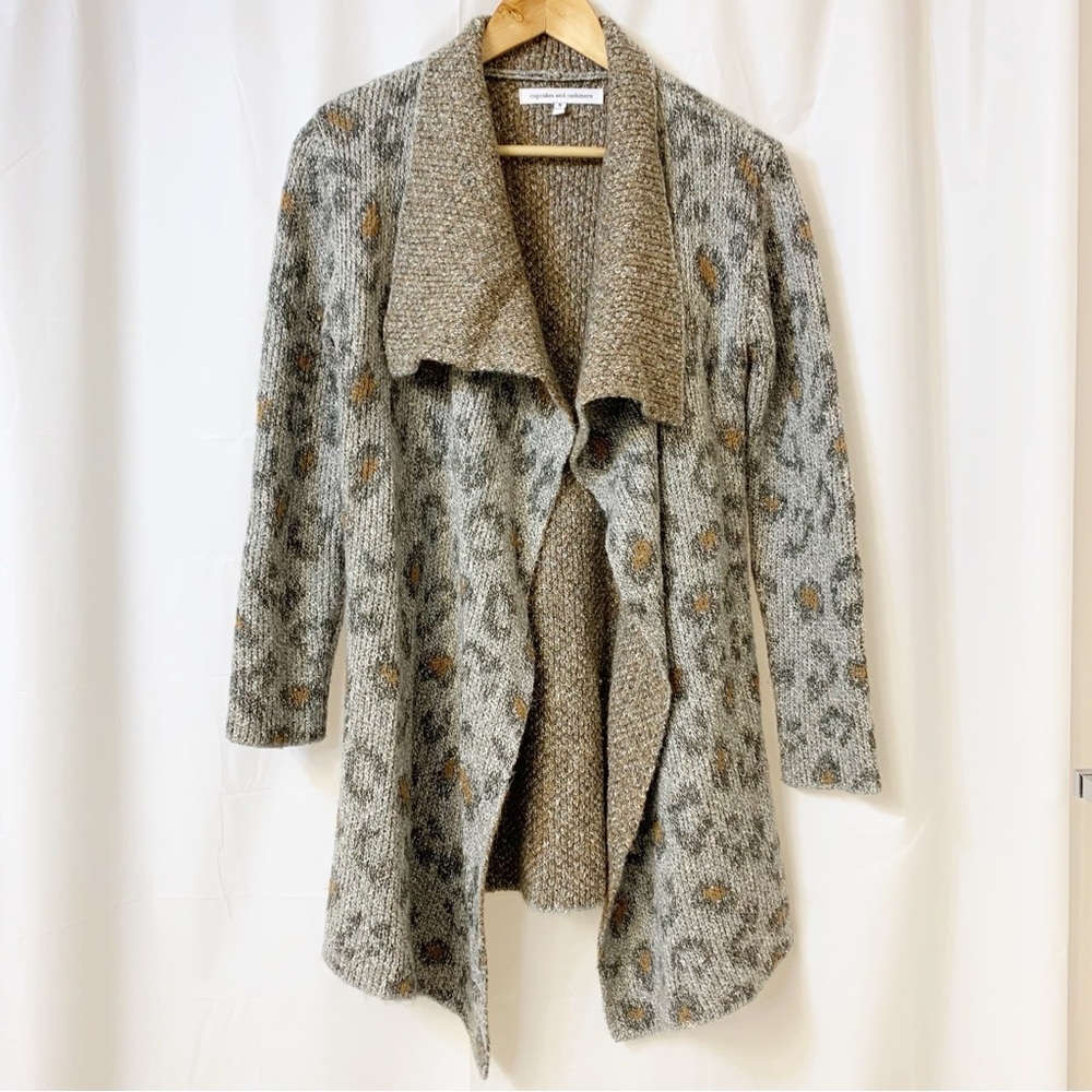 Cupcakes and Cashmere Mel Grey Leopard Knit Cardigan Sweater Small